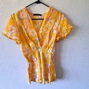 Harvé Benard Yellow Floral Blouse